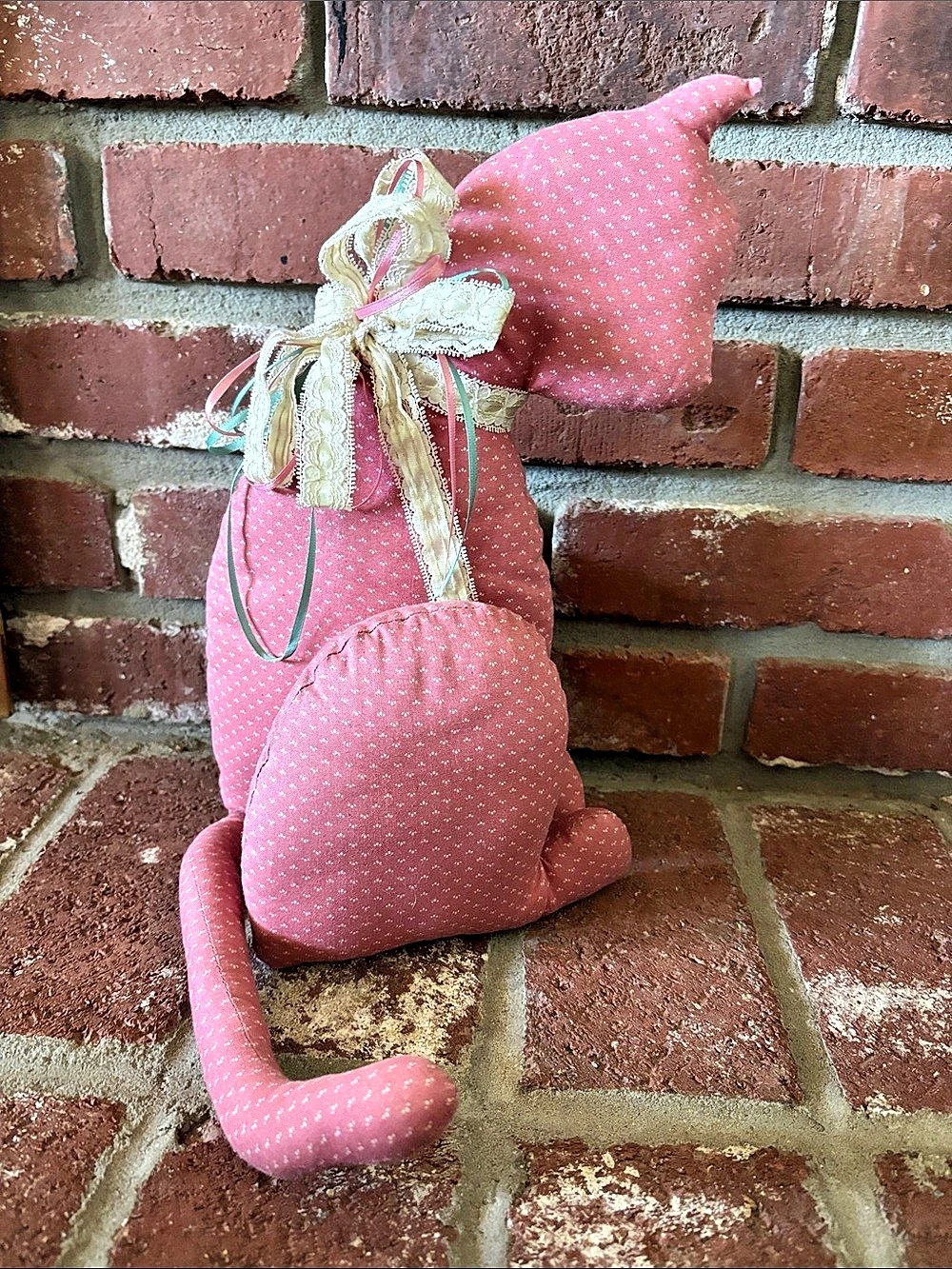 Country Cat Pink Cottagecore 80s 90s Handmade Decor Pillow Display 13” x 11” x 9